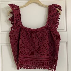 Maroon lace crop top